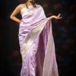 Lavender Silk Saree with Golden Butterfly Embroidery