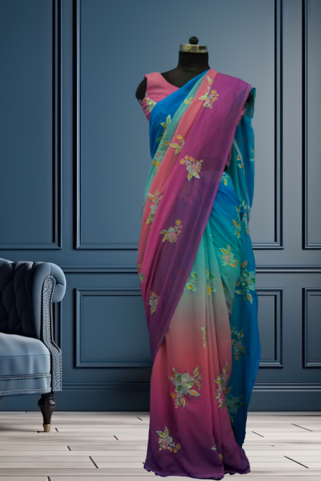 Multicoloured pure georgette saree