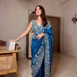 Dazzling Diva Blue Chinon Saree