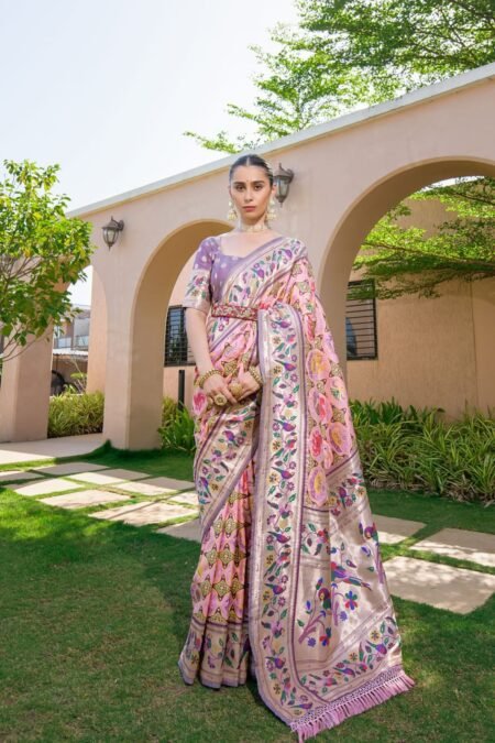 Zari Mirage Pink color Paithani Silk Saree