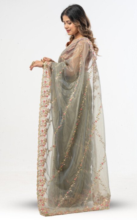 Elegant Designer Net Saree with Embroidery Work