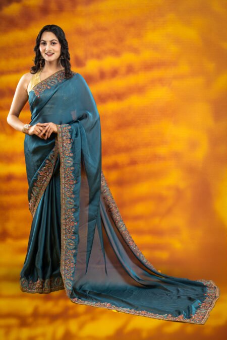 Pure Malai Silk Saree with viscose embroidery