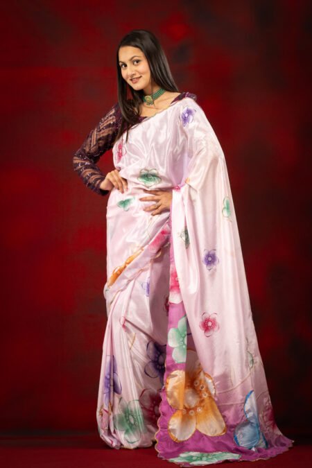 Pure chinon rainbow sequin digital printed saree