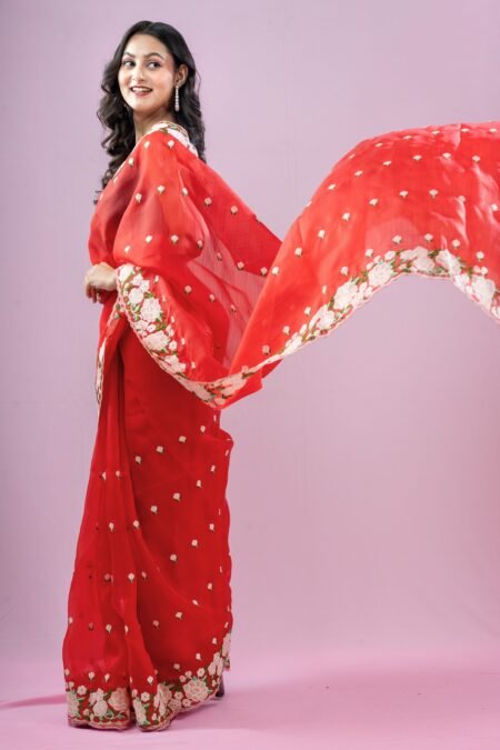 Pure Slub Red Organza Saree
