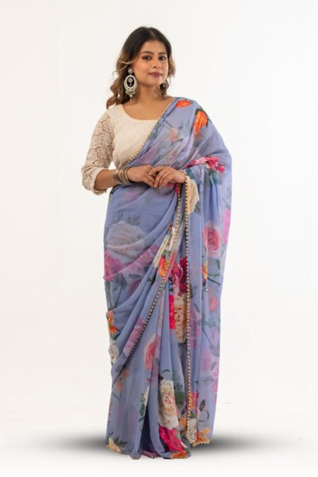 Floral Whispers (Purple) Georgette Saree