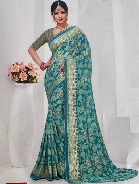 Starlit Teal Chiffon Saree