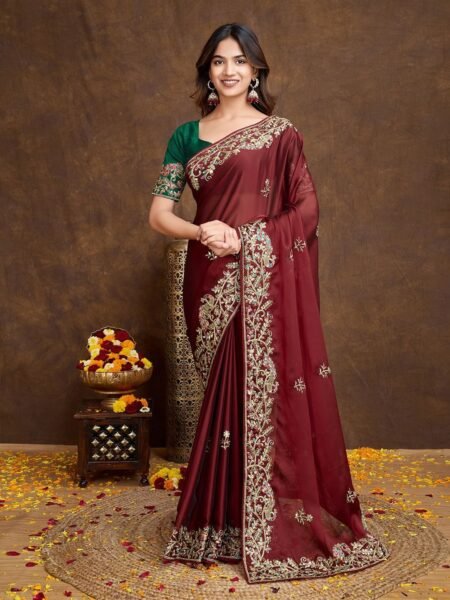 Maroon Mystique Georgette Saree