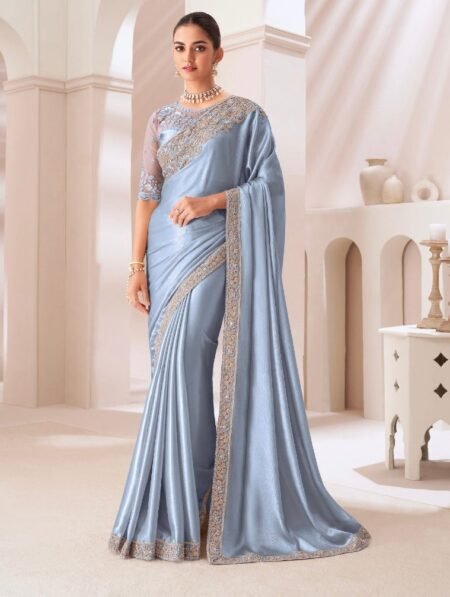 Oceanic Elegance Rich Satin Saree