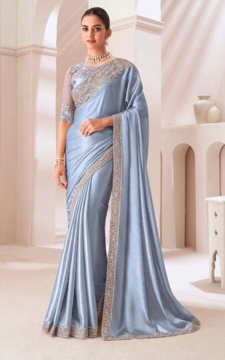 Oceanic Elegance Rich Satin Saree