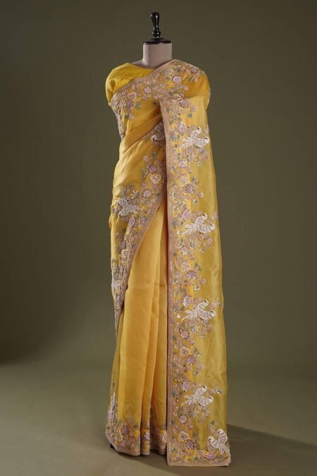 Sunny Meadow Yellow Dola Silk Saree