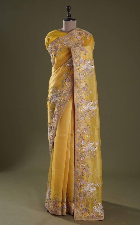 Sunny Meadow Yellow Dola Silk Saree