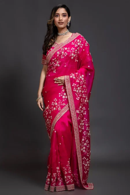 Pink Pulse Organza Silk Saree