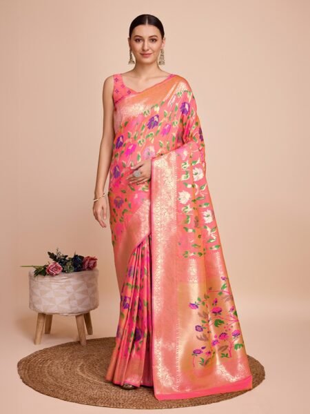 Peach Blossom Paithani Silk Saree