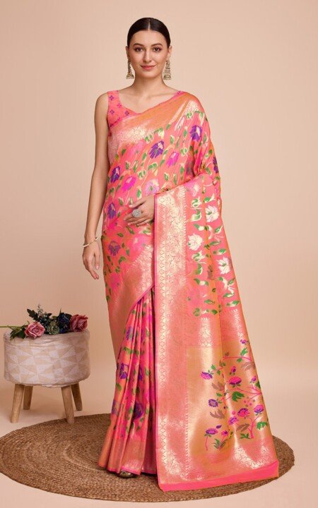 Peach Blossom Paithani Silk Saree