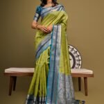 Breezy Bandhani Green Tussar Silk Saree
