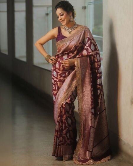 Timeless Tradition Maroon Banarasi Katan Silk Saree