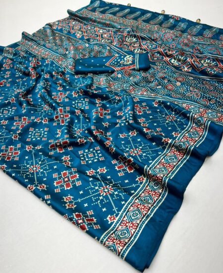 Blue Serenade Satin  Saree