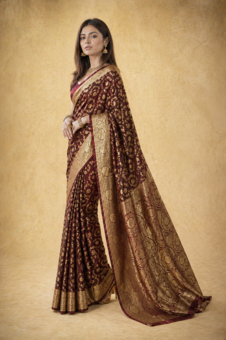 Timeless Tradition Maroon Banarasi Katan Silk Saree
