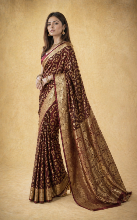 Timeless Tradition Maroon Banarasi Katan Silk Saree