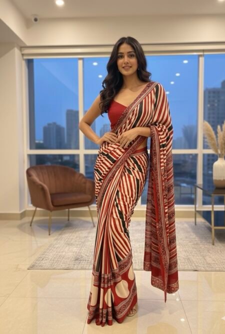 Crimson Stripe Heritage
 Satin  Saree.