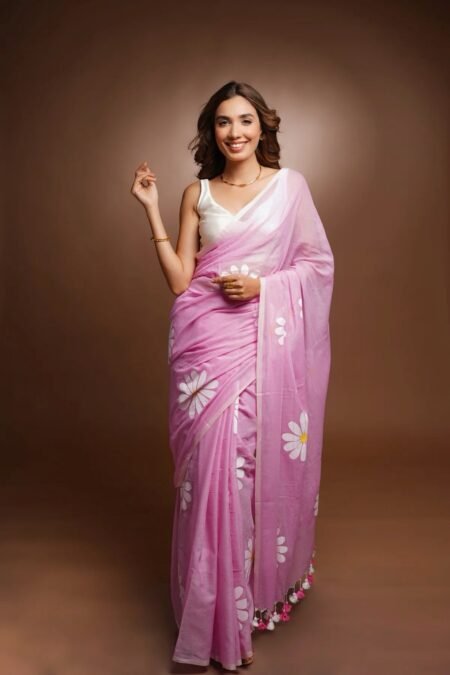 Pink Rose Linen Cotton Saree