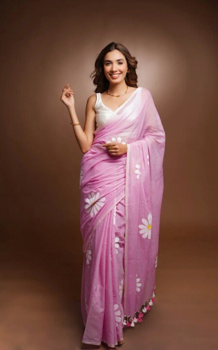 Pink Rose Linen Cotton Saree