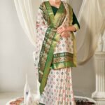 Divine Drape Chinon Saree. (Dark Green)