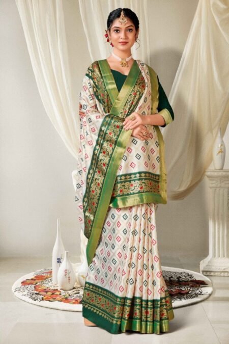 Divine Drape Chinon Saree. (Dark Green)