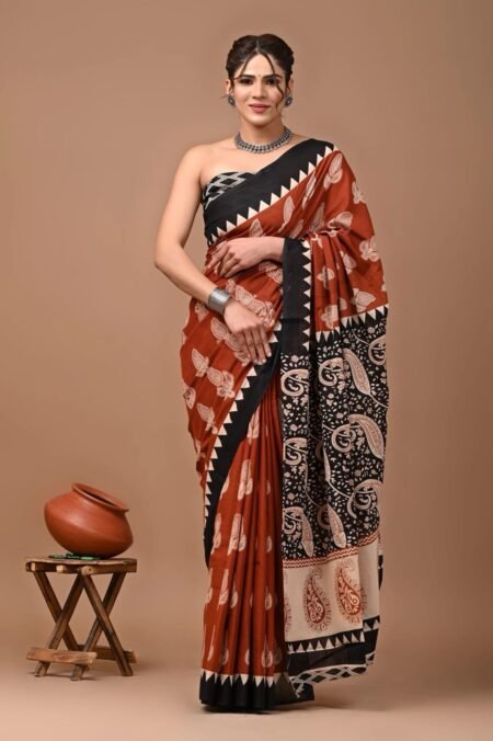 Ajrakh Essence Cotton Saree.