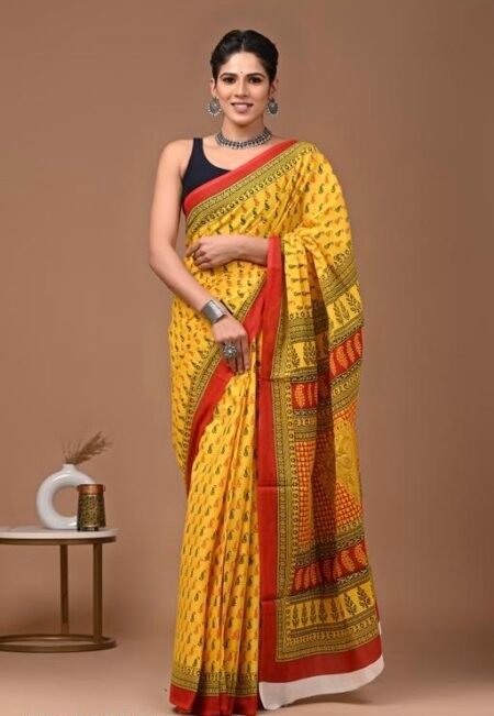 Saffron Splendor Cotton Saree.