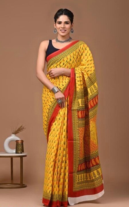 Saffron Splendor Cotton Saree.