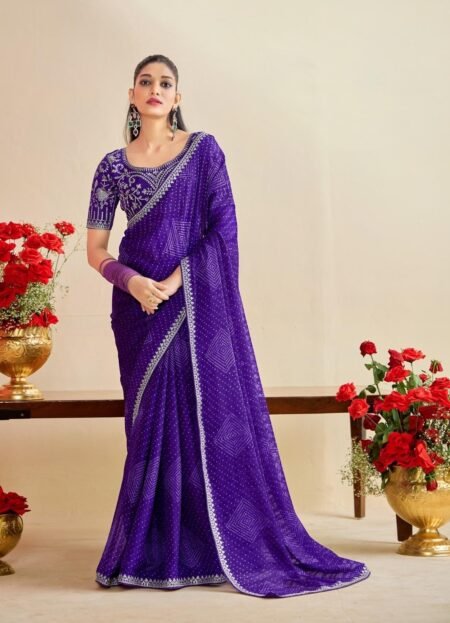 Bandhani Georgette saree.(purple)
