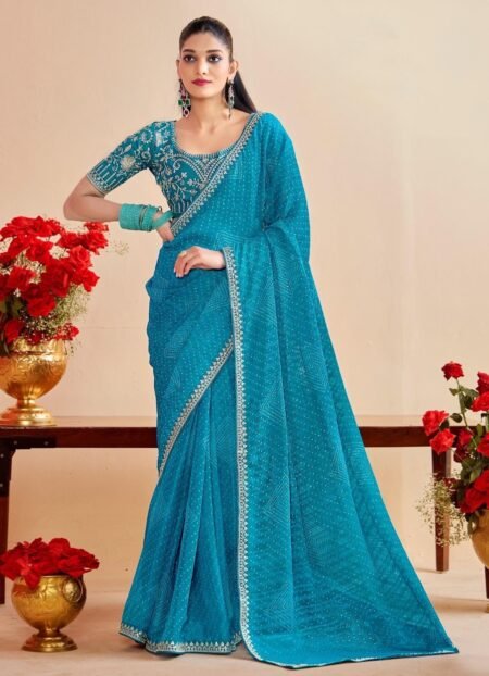 Bandhani Georgette saree.(turquoise)