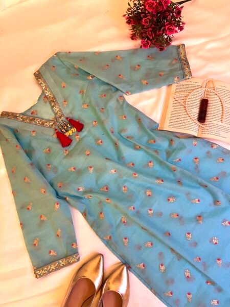 Sky Blue Raw Silk Kurti