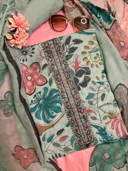 Soft Floral Print Muslin Cotton Suit.