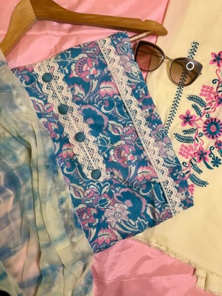 Blue Blossom Elegance Cotton Suit.