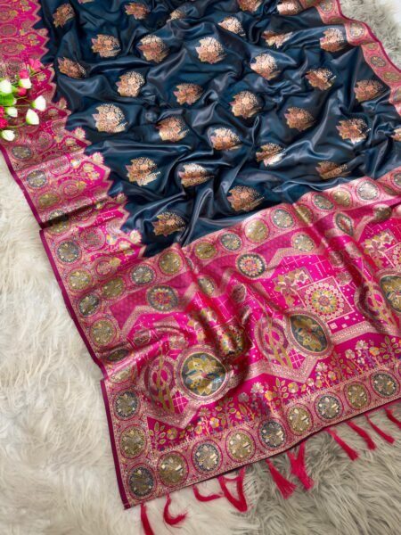 Midnight Blossom Silk Saree