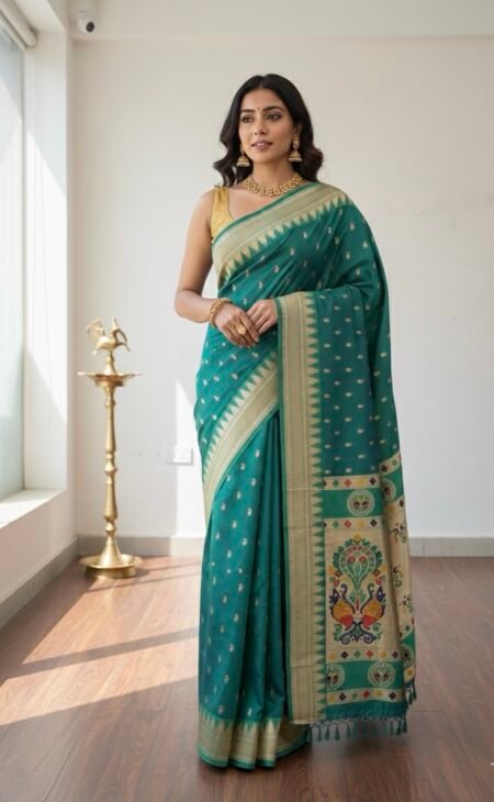 Emerald Peacock Banarasi Art Silk Saree.