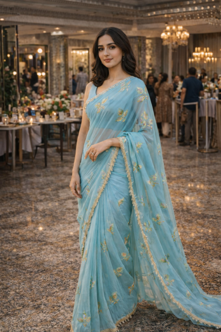 Celestial Aqua Chiffon Saree.
