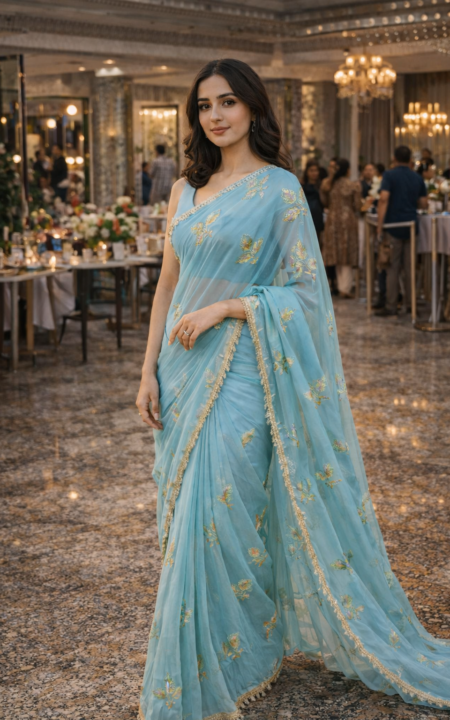 Celestial Aqua Chiffon Saree.