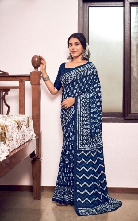 The "Indigo Heritage" Ikat Saree.
