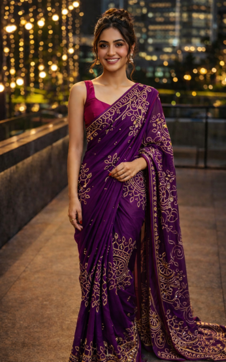 Royal Amethyst Gajji Silk Saree