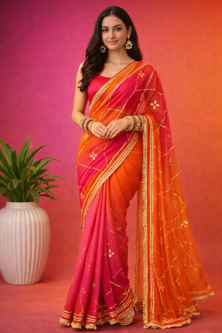 Sunset Radiance Gota Patti Georgette Saree
