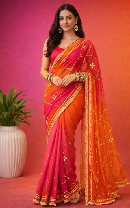 Sunset Radiance Gota Patti Georgette Saree