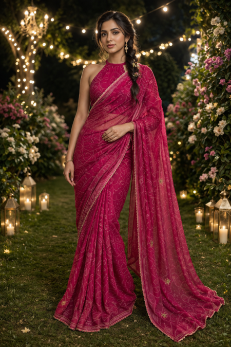 Rose Royale Bandhani Georgette Saree