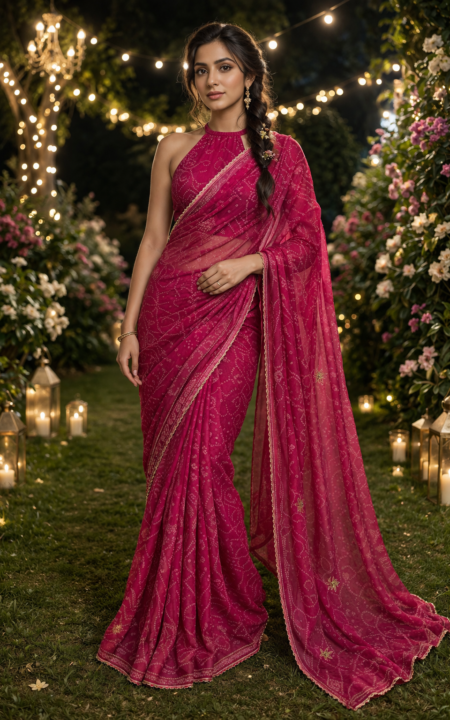 Rose Royale Bandhani Georgette Saree