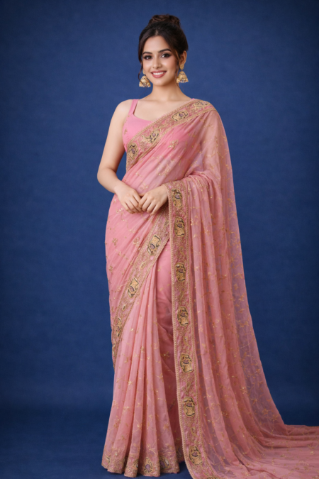Blush Royale Handwork Chiffon Saree.