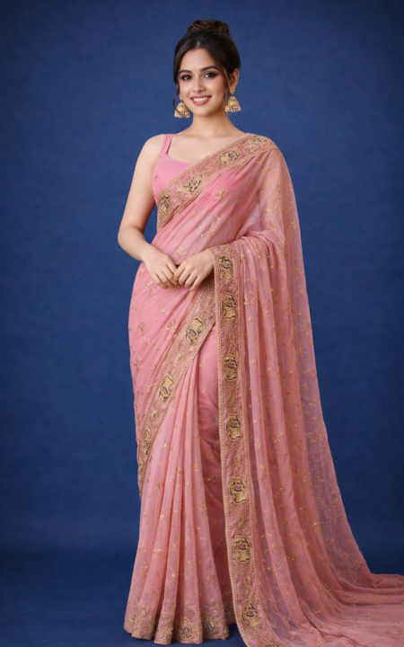 Blush Royale Handwork Chiffon Saree.