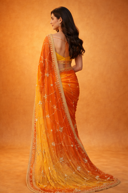 Sunehri Aabha Georgette Gotta Patti Saree.