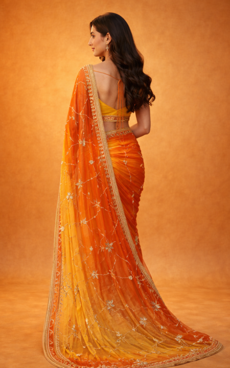 Sunehri Aabha Georgette Gotta Patti Saree.